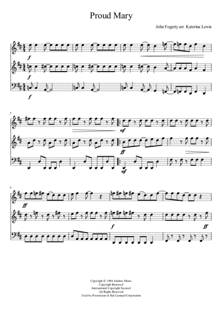 Proud Mary Violin 1 Violin 2 Cello Sheet Music