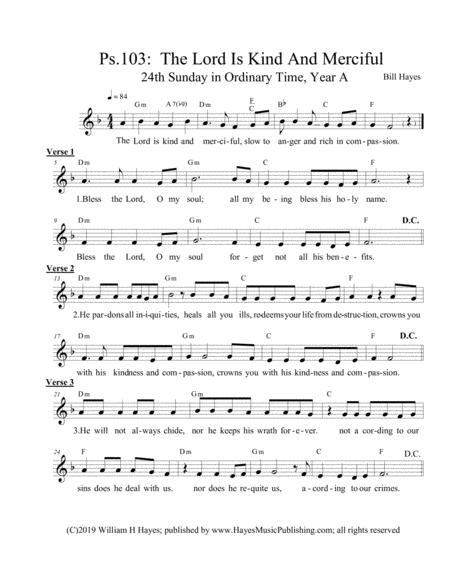 Psalm 103 The Lord Is Kind And Merciful 24th Sunday In Ordinary Time Year A Sheet Music