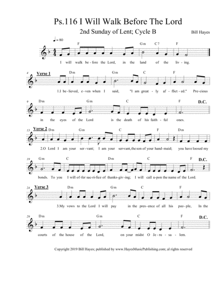 Free Sheet Music Psalm 116 I Will Walk Before The Lord 2nd Sunday In Lent Year B