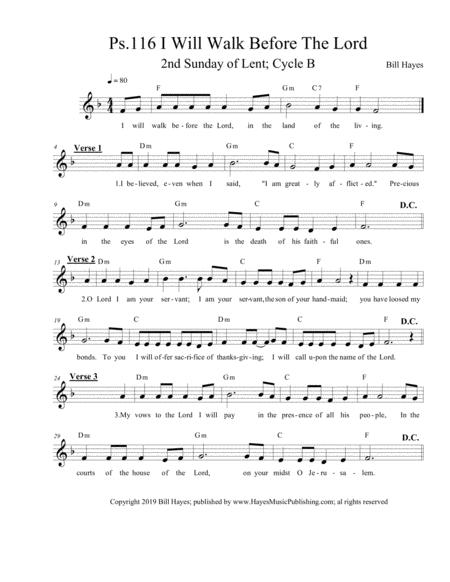 Psalm 116 I Will Walk Before The Lord Leadsheet Sheet Music