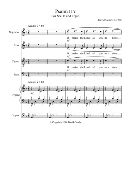 Psalm 117 For Choir And Organ Sheet Music