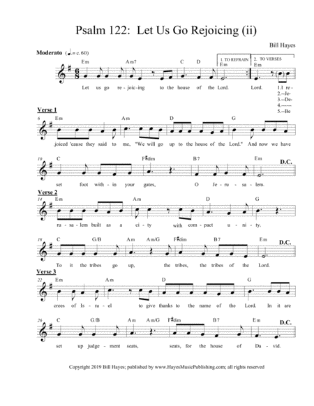 Psalm 122 Let Us Go Rejoicing Ii Sheet Music