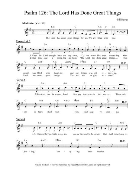 Free Sheet Music Psalm 126 The Lord Has Done Great Things