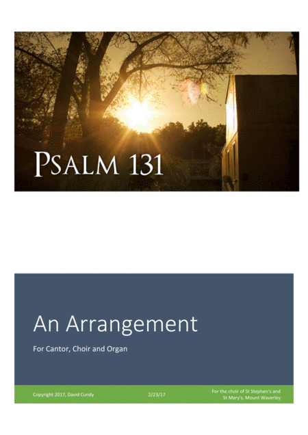 Psalm 131 For Cantor Choir And Organ Sheet Music