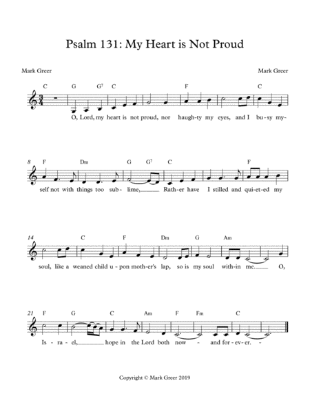 Free Sheet Music Psalm 131 My Heart Is Not Proud