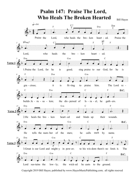 Psalm 147 Praise The Lord Who Heals The Broken Hardhearted Sheet Music