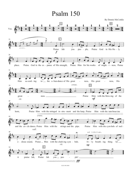 Free Sheet Music Psalm 150 For Tenor And Piano