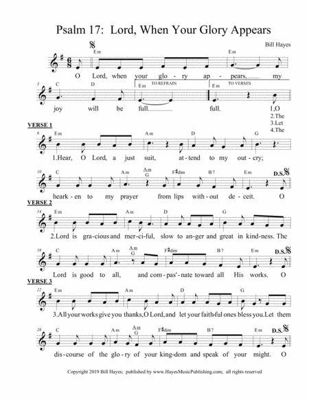 Psalm 17 Lord When Your Glory Appears Sheet Music