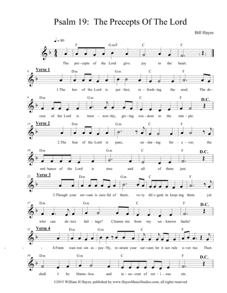 Psalm 19 The Precepts Of The Lord Sheet Music