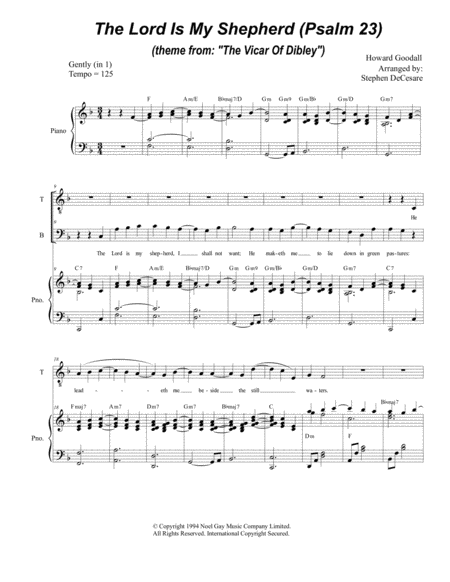 Psalm 23 Theme From The Vicar Of Dibley Duet For Tenor Bass Solo Sheet Music