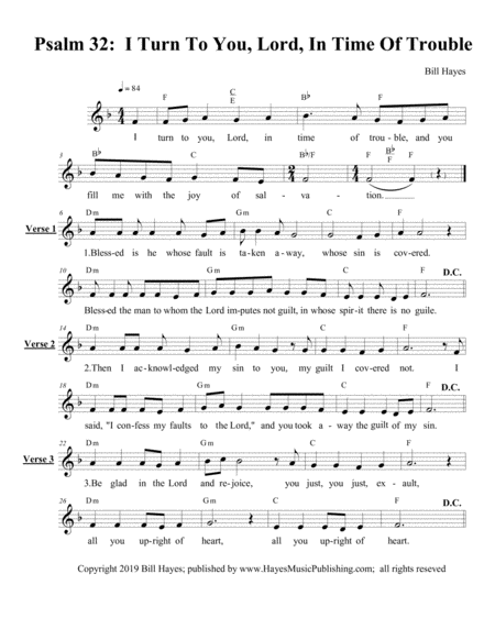 Psalm 32 I Turn To You Lord In Time Of Trouble Sheet Music