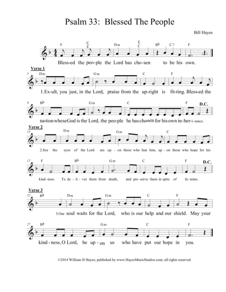 Free Sheet Music Psalm 33 Blessed The People