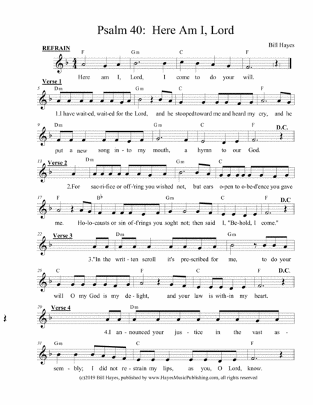 Free Sheet Music Psalm 40 Here Am I Lord