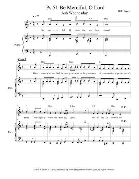 Psalm 51 Be Merciful O Lord Piano Vocal Sheet Music