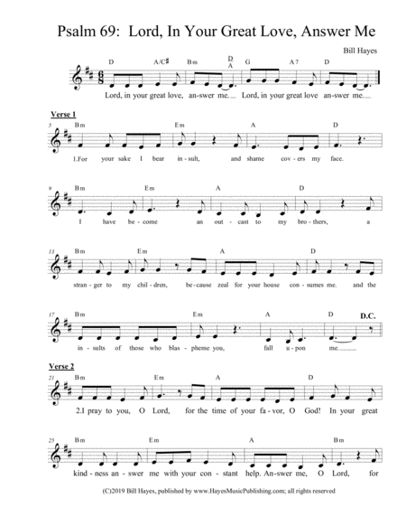 Free Sheet Music Psalm 69 Lord In Your Great Love Answer Me