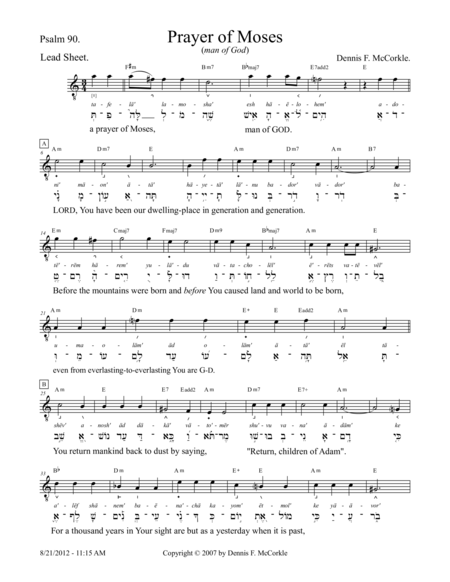 Free Sheet Music Psalm 90 Prayer Of Moses Man Of God