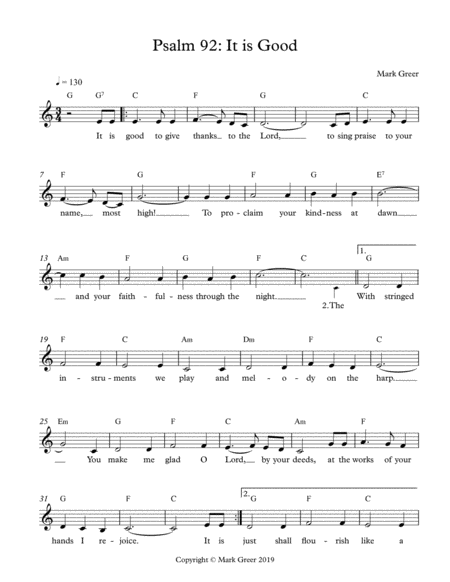 Psalm 92 It Is Good Sheet Music