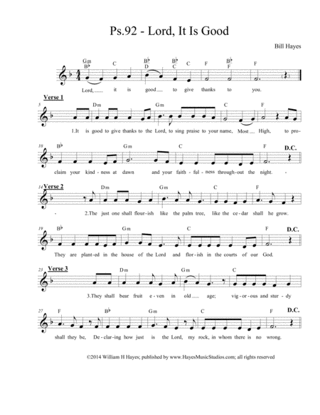 Psalm 92 Lord It Is Good Sheet Music