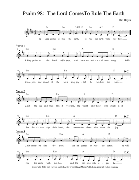 Free Sheet Music Psalm 98 The Lord Comes To Rule The Earth