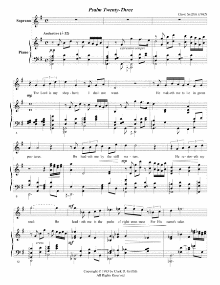 Psalm Twenty Three For Soprano And Piano Sheet Music