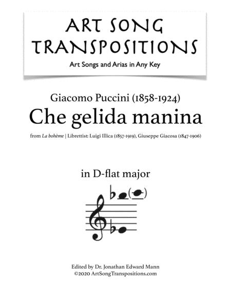 Puccini Che Gelida Manina Transposed To D Flat Major Sheet Music