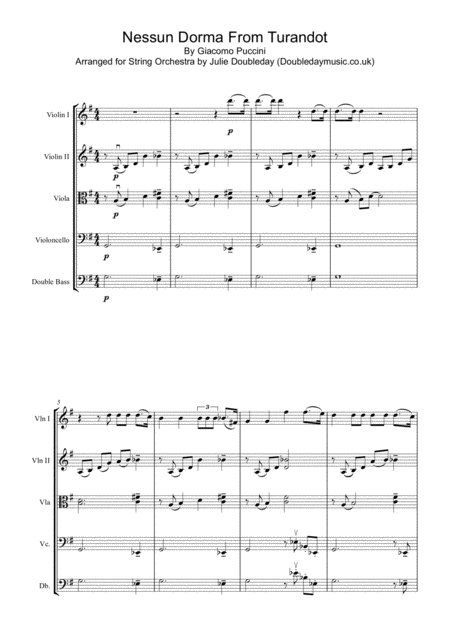 Puccini Nessun Dorma For String Orchestra Score And Parts Sheet Music