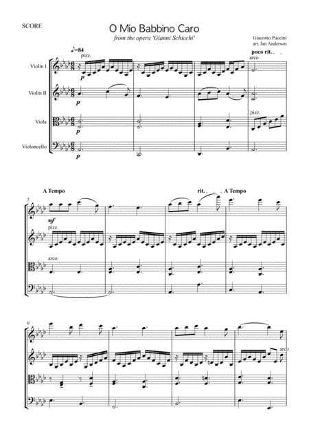 Free Sheet Music Puccini O Mio Babbino Caro