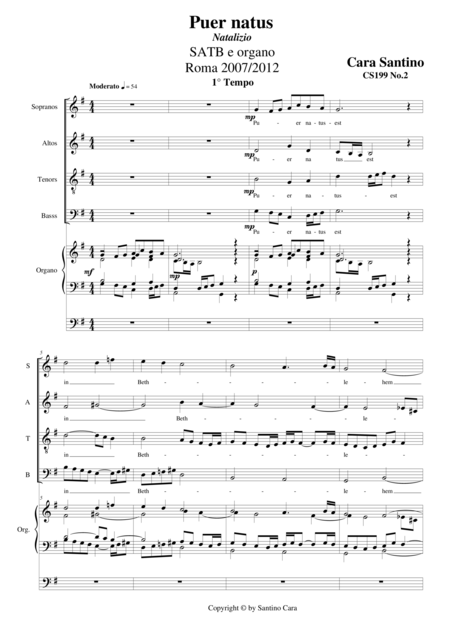 Puer Natus Est Christmas Motet For Choir Satb And Organ Sheet Music