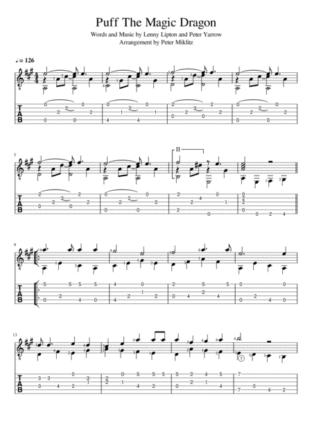 Puff The Magic Dragon Standard Notation And Tab Sheet Music