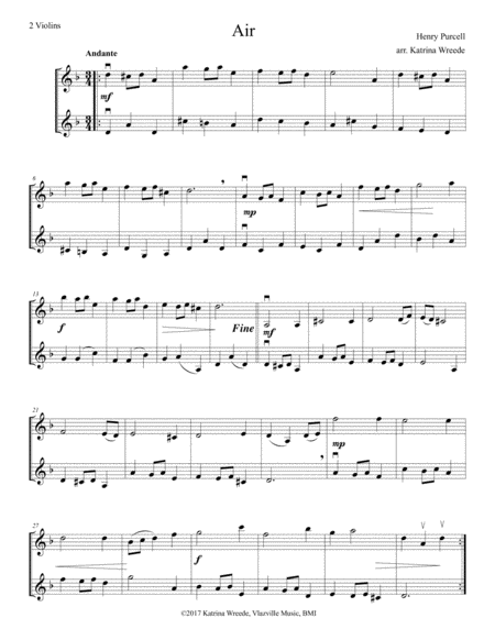 Purcell Air For Two Violins Sheet Music