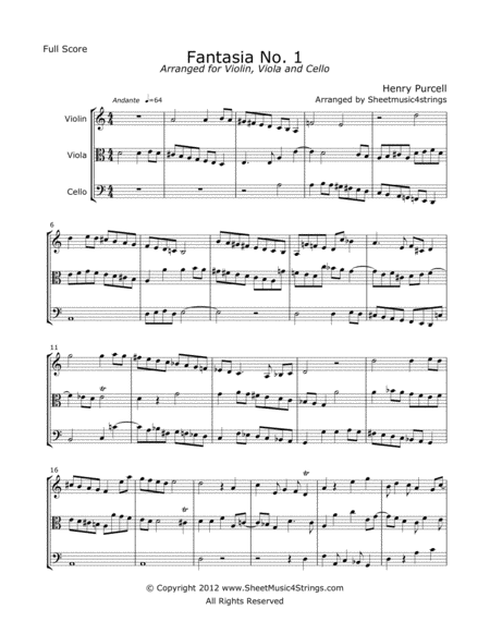 Free Sheet Music Purcell H Fantasia No 1 For Violin Viola And Cello