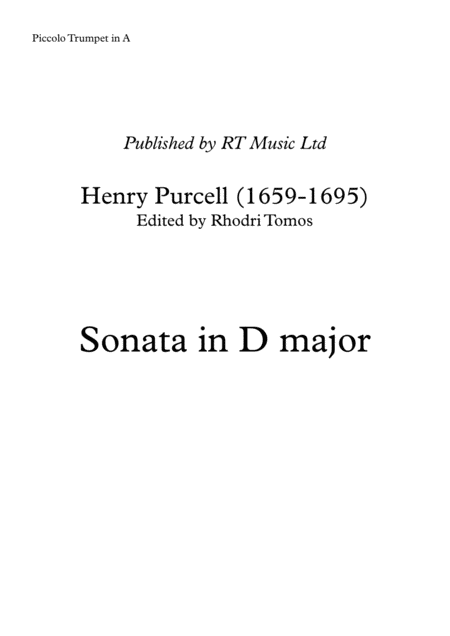 Purcell Sonata In D Major Solo Parts Sheet Music