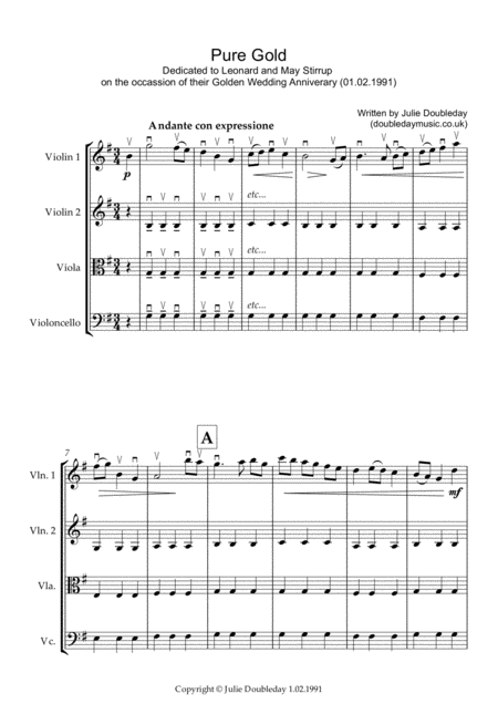 Pure Gold For String Quartet Score And Parts Sheet Music