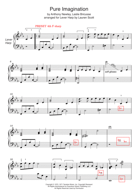 Pure Imagination 3 Versions For Lever Pedal Harps Sheet Music