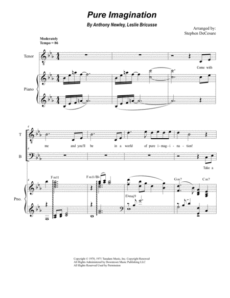 Free Sheet Music Pure Imagination Duet For Tenor And Bass Solo