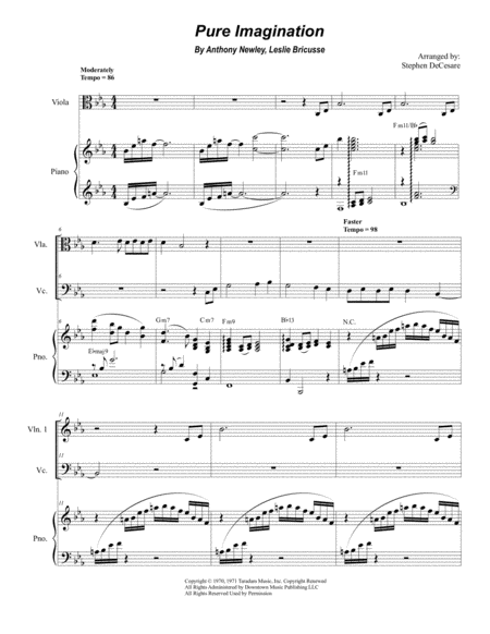 Pure Imagination For String Quartet And Piano Sheet Music