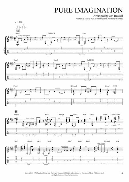 Pure Imagination Jazz Guitar Chord Melody Sheet Music