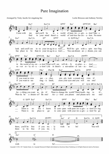 Pure Imagination Lead Sheet For Singalongs Sheet Music