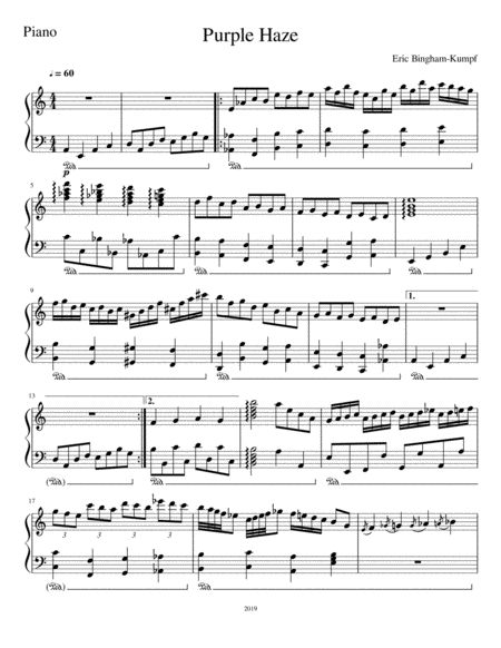 Free Sheet Music Purple Haze