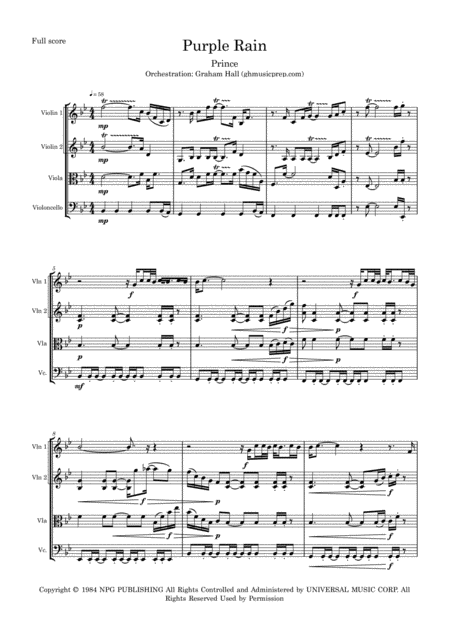 Free Sheet Music Purple Rain Prince For String Quartet