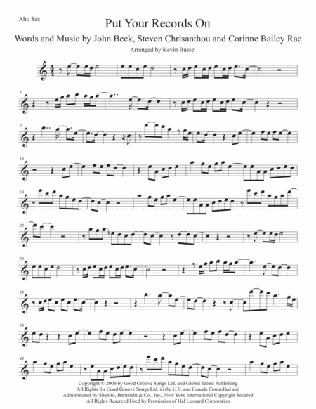 Put Your Records On Easy Key Of C Alto Sax Sheet Music