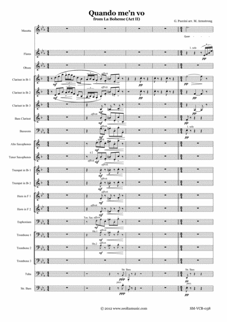 Free Sheet Music Quando Me N Vo From La Boheme Musettas Waltz Song For Soprano And Concert Band