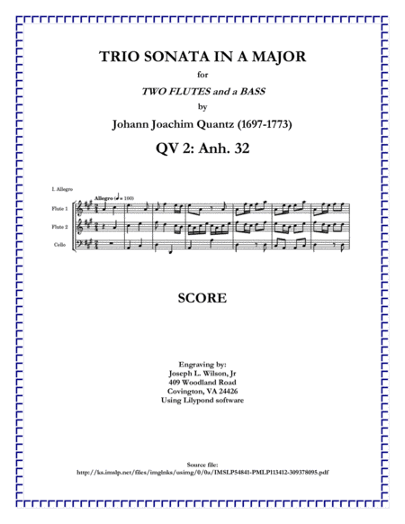 Quantz Trio Sonata In A Major Qv 2 Anh 32 Sheet Music