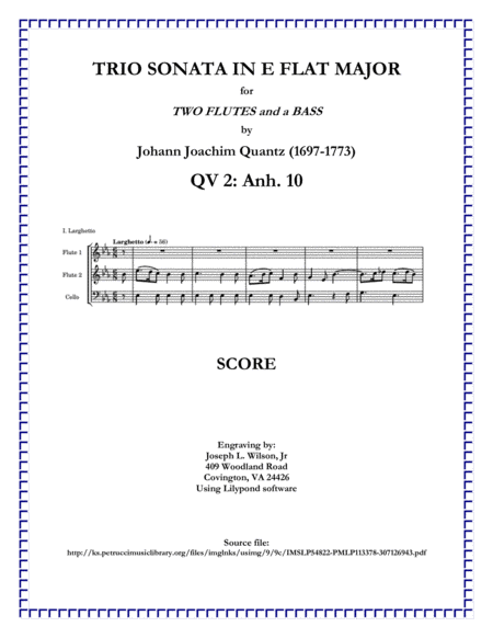 Free Sheet Music Quantz Trio Sonata In E Flat Major Qv 2 Anh 10