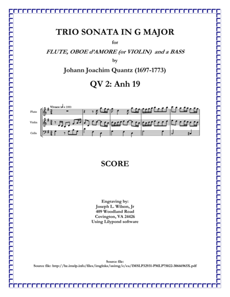 Free Sheet Music Quantz Trio Sonata In G Major Qv 2 Anh 19