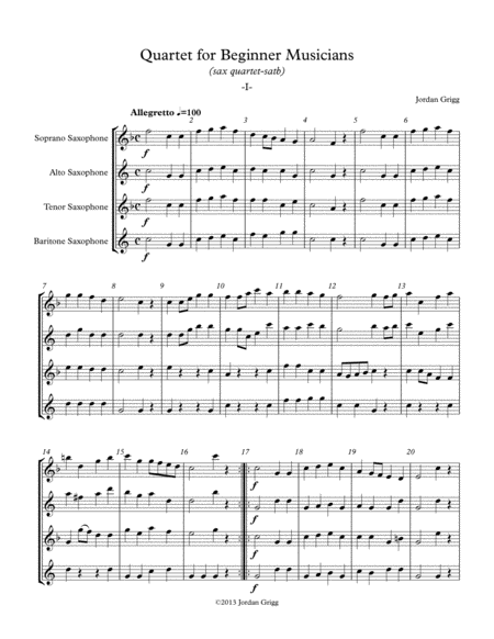 Quartet For Beginner Musicians Sax Quartet Satb Sheet Music