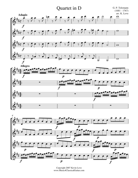 Quartet In D Guitar Quartet Score And Parts Sheet Music