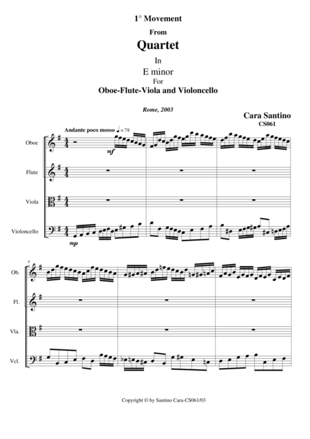 Free Sheet Music Quartet In E Minor For Oboe Flute And Strings Cs061 1 Mov