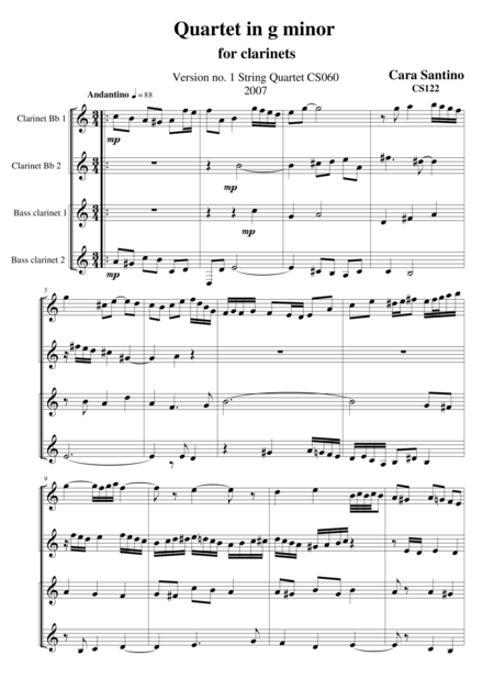 Free Sheet Music Quartet In G Minor For Clarinets