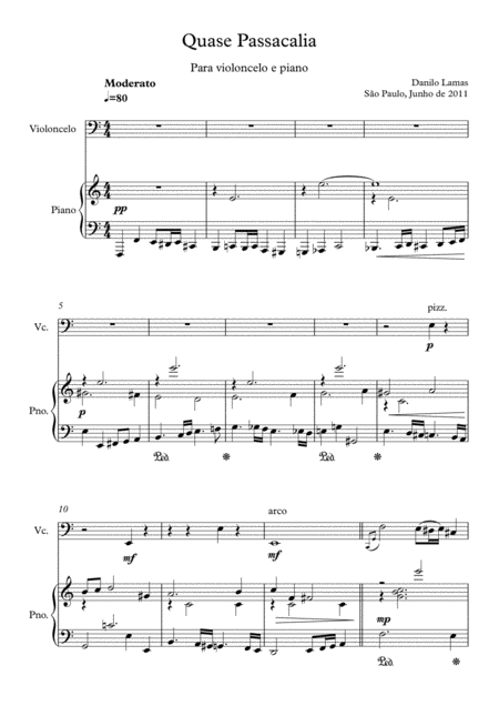 Free Sheet Music Quase Passacalia Cello And Piano